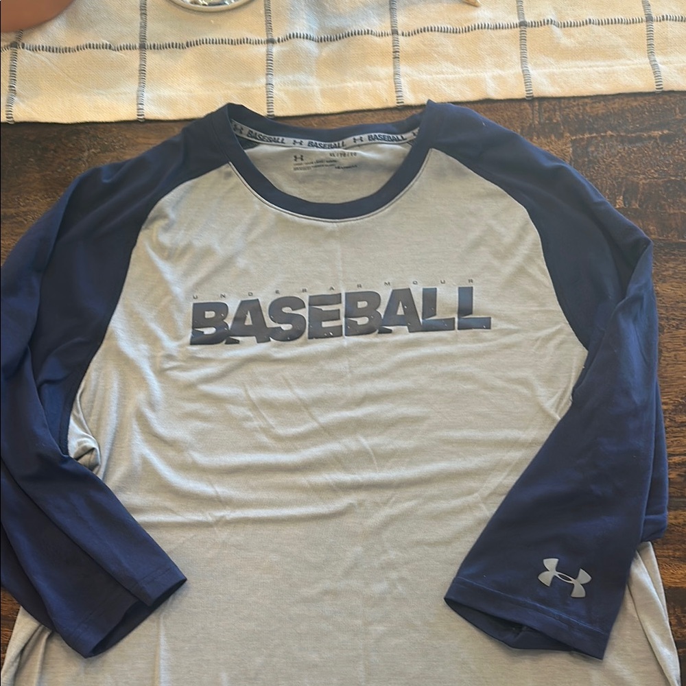 Under Armour Navy and Gray Baseball Tee